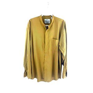 Policy Studio Mens Mustard Yellow Long Sleeve Button-Up Shirt L Casual Relaxed F